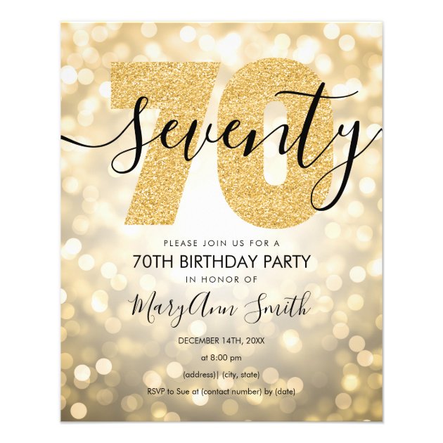 Budget Modern Gold 70th Birthday Party Invite Flyer